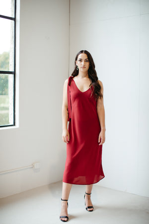 Pūmanawa – Tie Shoulder Dress in Hearts Red