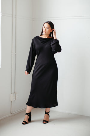 Toa – Long Sleeve Cowl Neck Dress in Black